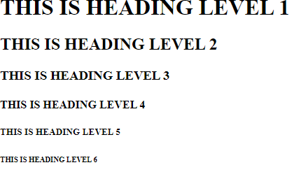 An output showing different heading levels